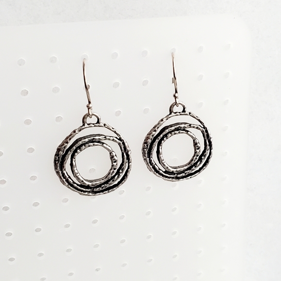 Megiddo Israel Oxidized Sterling Silver Drop Earrings Brutalist Abstract - Picture 6 of 11